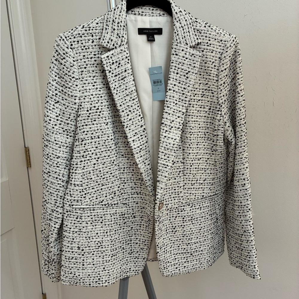 Ann Taylor Hutton Tweed Blazer, White/Black, 6P - Picture 2 of 6